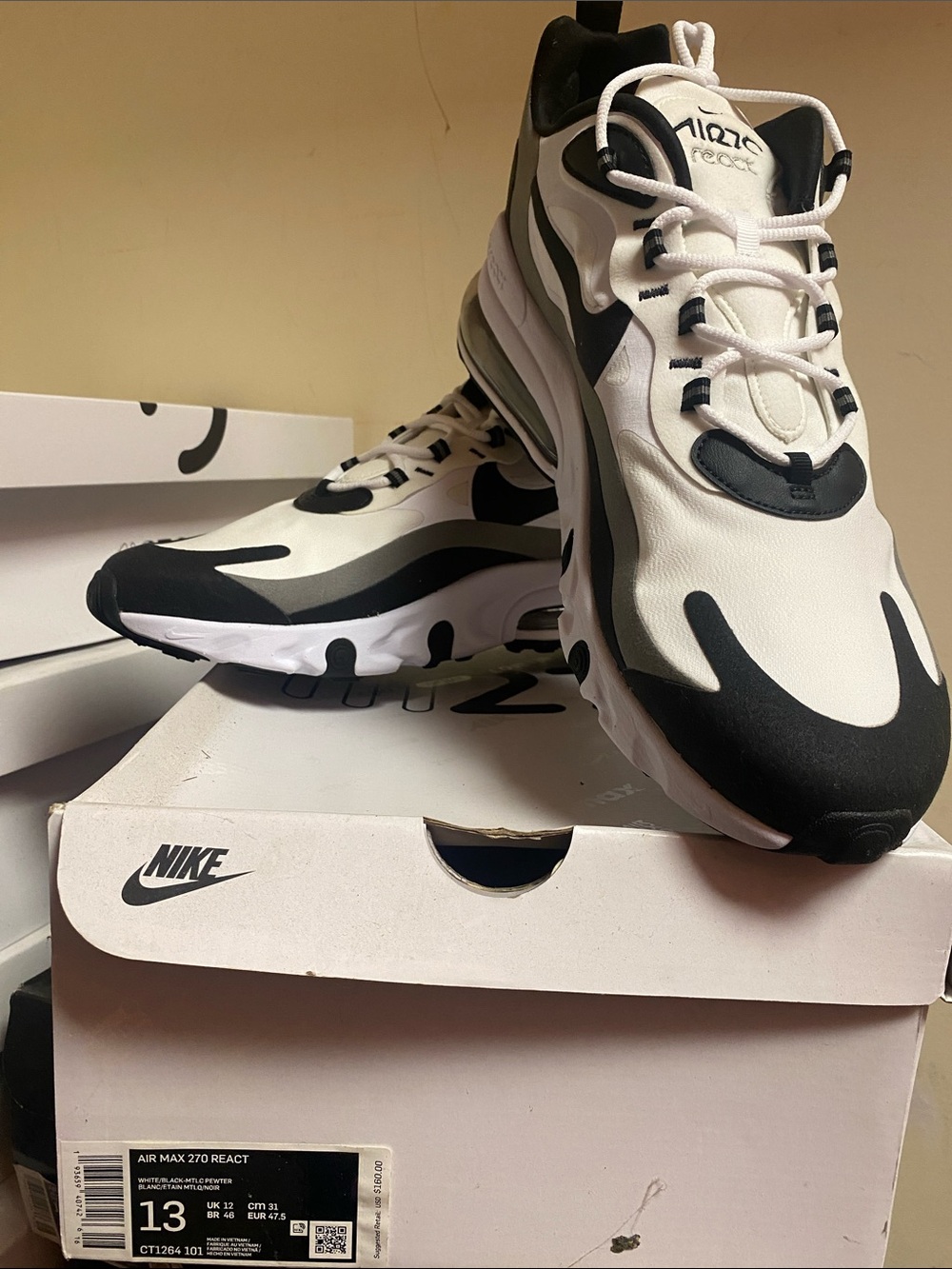 Nike Men's Air Max 270 React Sneakers - White and Black